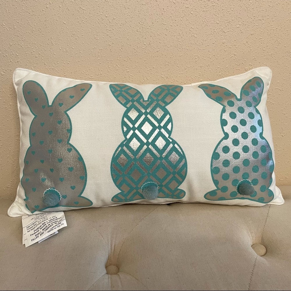 NWT Bunny Lumbar Pillow Mint Silver
